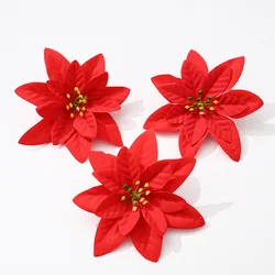 13CM Christmas silk flower head red gold white poinsettia For DIY Xmas flowers bouquet tree decorative home wreath supplier