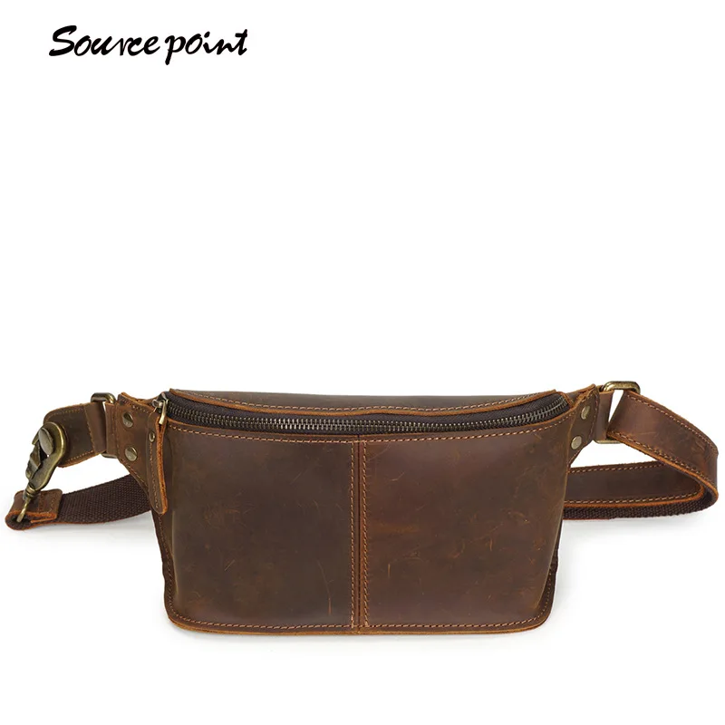 First-layer Cowhide Fanny Pack Crazy Horse Leather Leather Breast Bag Men's Mobile Phone Fanny Pack Men's New Messenger Bag