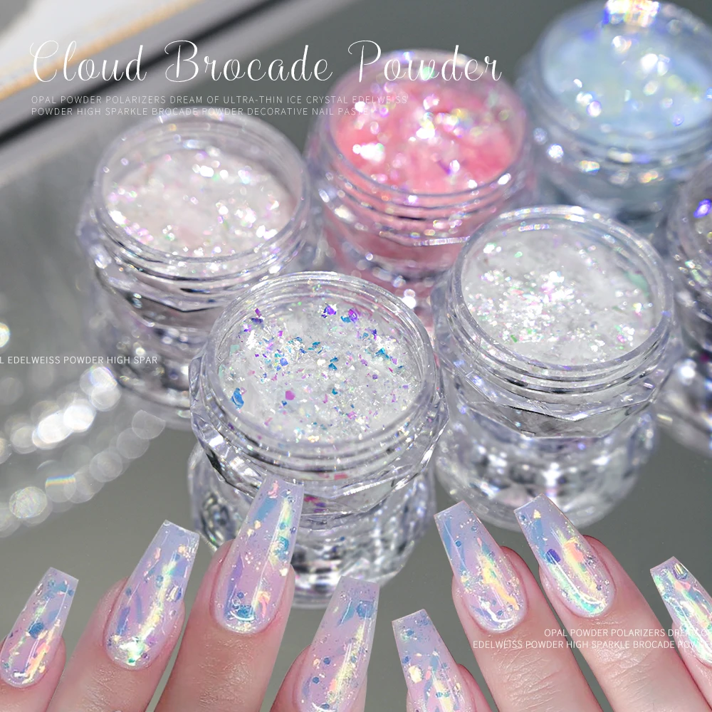 1Jar Unicorn Mermaid Opal Flakes Nail Glitter Fairy Mirror Cloud Brocade Powder Ultra-Thin Holographic Chrome Nail Opal Powder