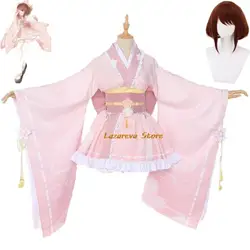 Anime Uraraka Ochaco Boku No Cosplay Costume Wig Kimono Lovely Pink Lolita Dress Hallowen Carnival Party Suit