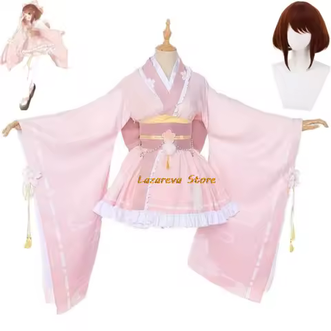 Anime Uraraka Ochaco Boku No Cosplay Costume Wig Kimono Lovely Pink Lolita Dress Hallowen Carnival Party Suit