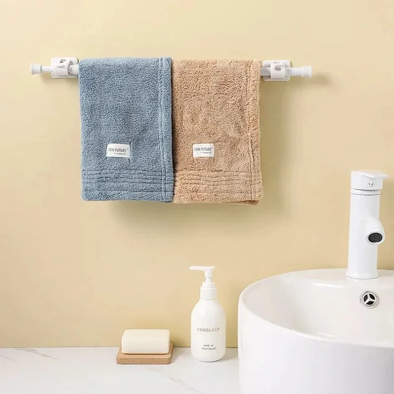 White Paint Non Perforated Curtain Telescopic Rod Home Kitchen Cabinet Layered Rod Bathroom Curtain Rod Clamp Hook Support Frame