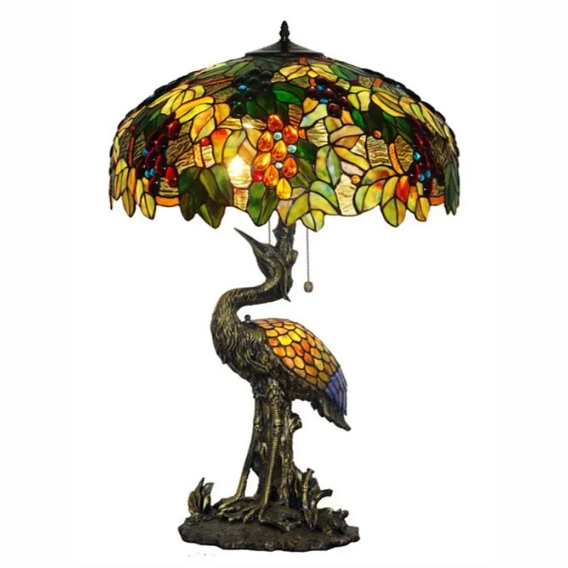 Luxury Stained Glass Bird lamp Tall Desk Table Lamp Light Art Decor Living Room Office Bar Counter Hotel Cafe Decorative