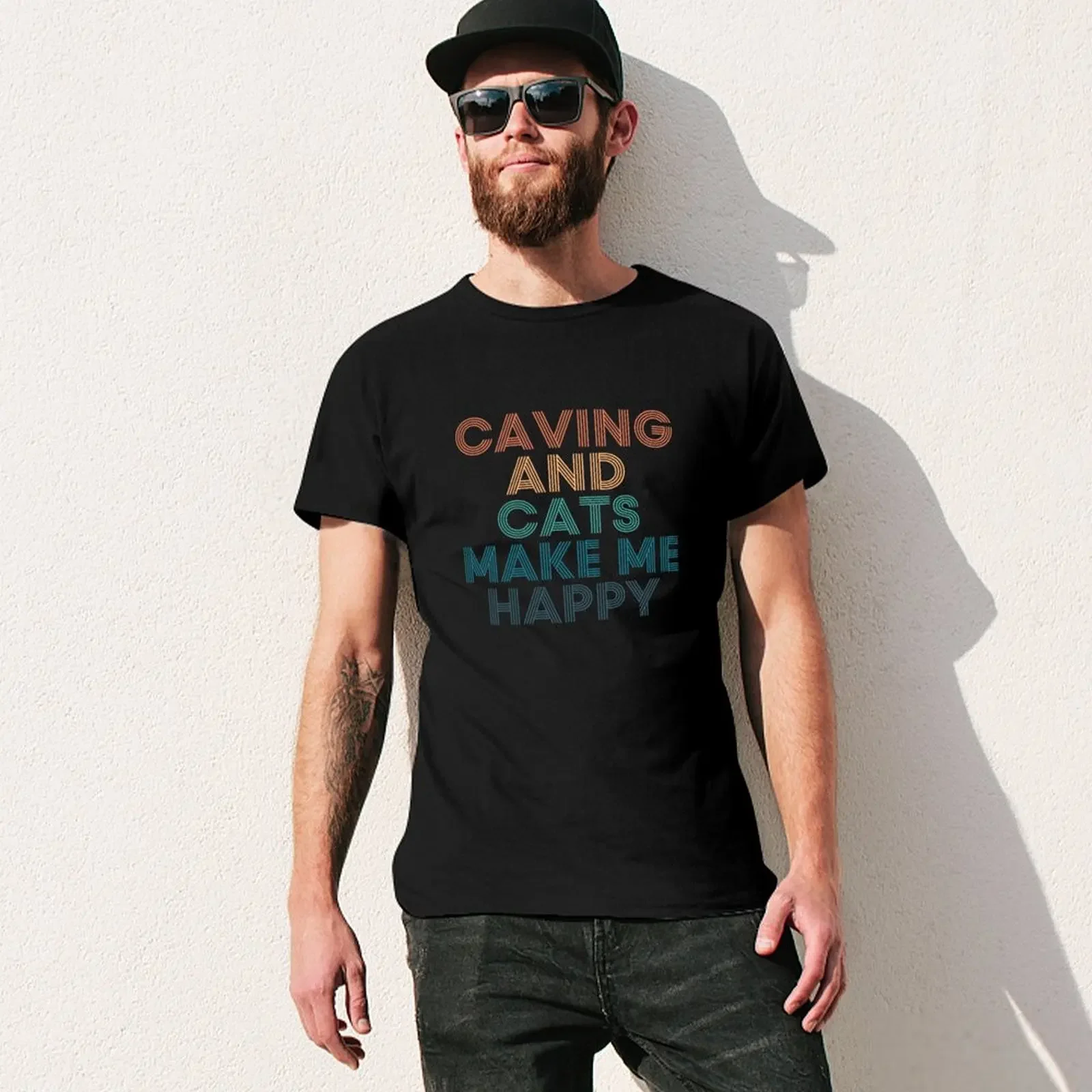 Caving And Cats Make Me Happy- Gift for Caving & Cats Fans T-shirt boys whites cute clothes workout shirts for men