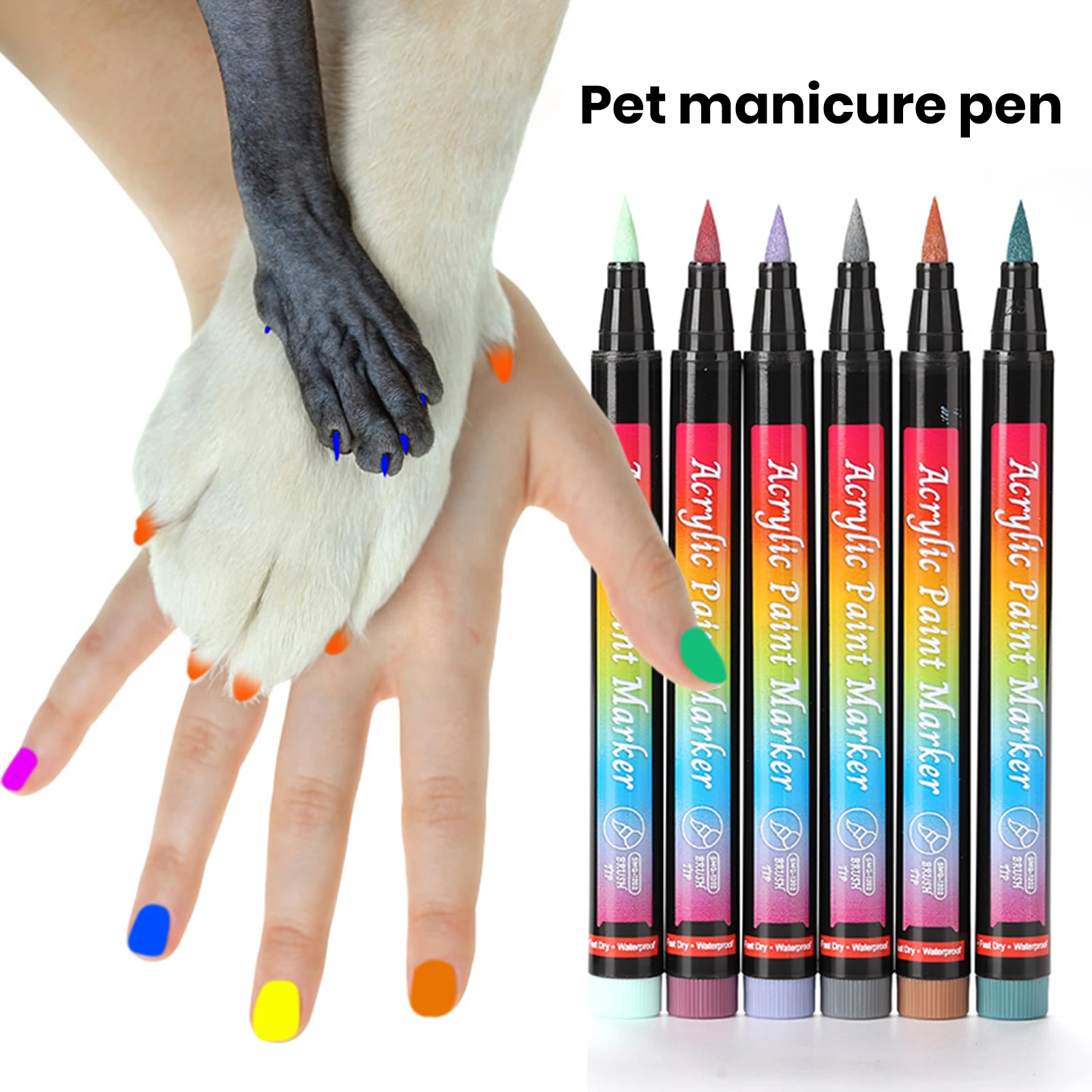 Dog Nail Art Pen Set 12 Colors Quick Dry Pet Nail Art Pen Brush Pet Paw Nail Polish for Puppy Cat Diy Manicure