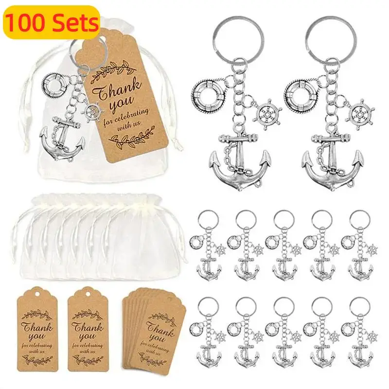 

100 Sets of creative boat anchors keychains, gyroscopes, lifebuoys, wedding engagement partners, souvenirs, sailing themed party