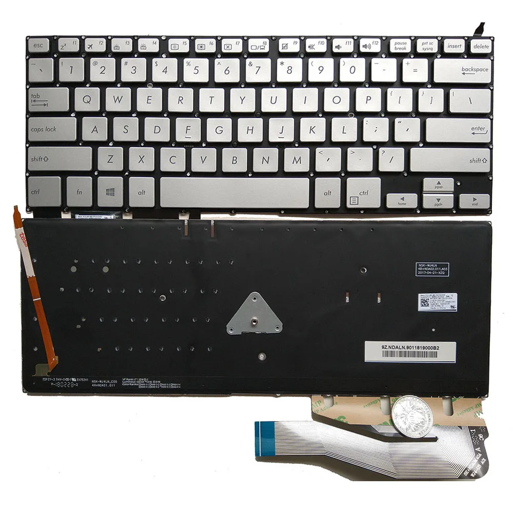 

US Backlit laptop Keyboard For ASUS VivoBook Flip 14 TP410 TP410U TP410UA TP410UF TP410UR TP401 TP401CA Silver