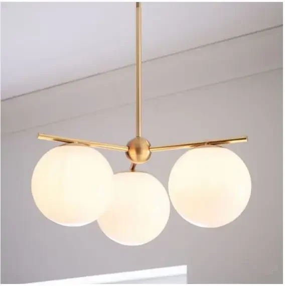 

Nordic modern minimalist living room dining room bedroom study shop milk white glass ball metal champagne gold chandelier