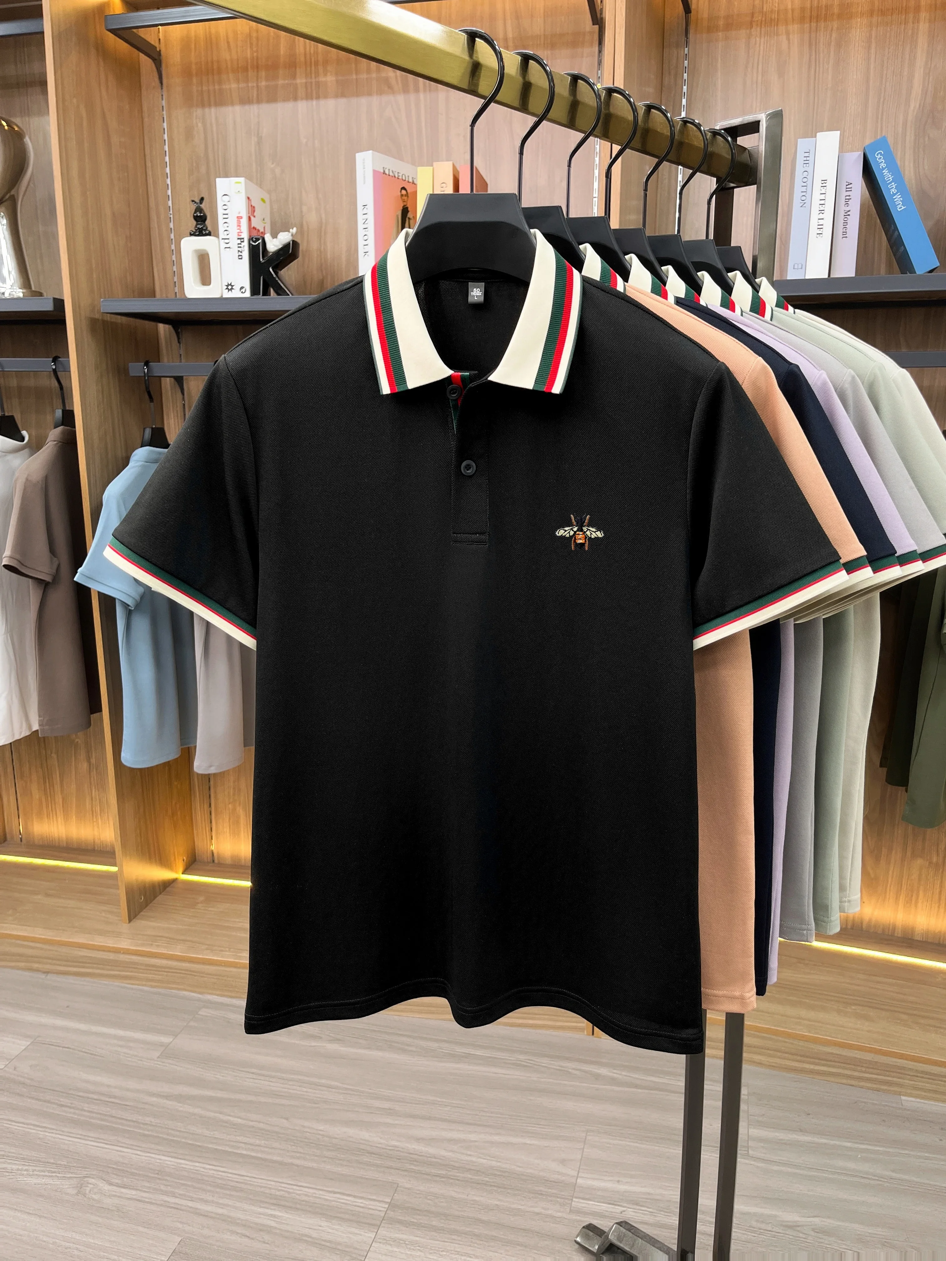 High End Silk Cotton Short Sleeve Men's Polo Shirt Summer Fashion Brand Boutique Bee Embroidery Casual Business Lapel T-shirt