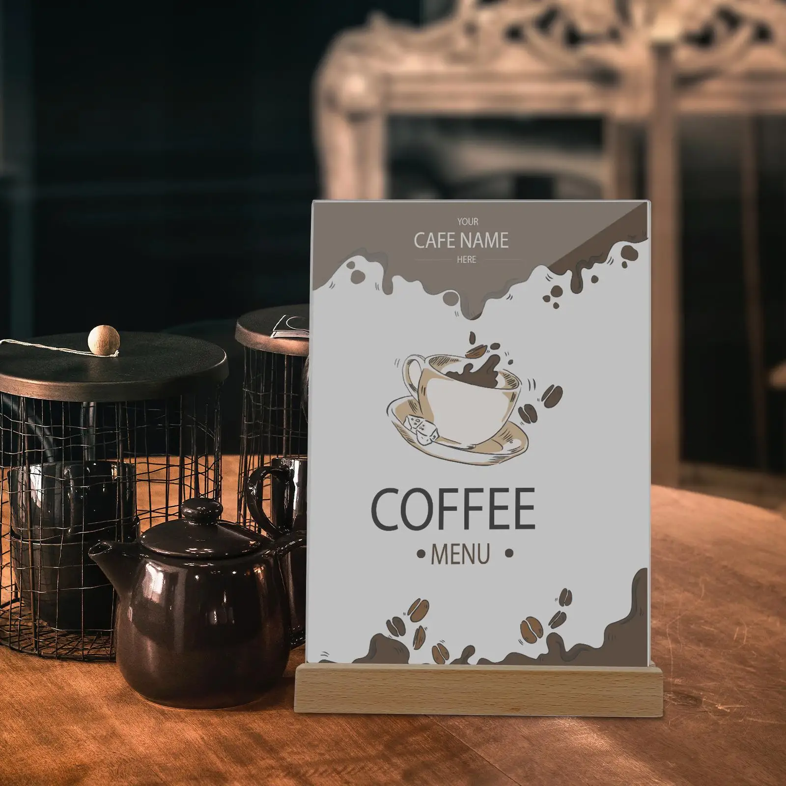 T-shaped Sign Menu Acrylic Holder A5 Wood Base Display Stand for Restaurant Office Poster Rack Table Exhibitions Lightweight