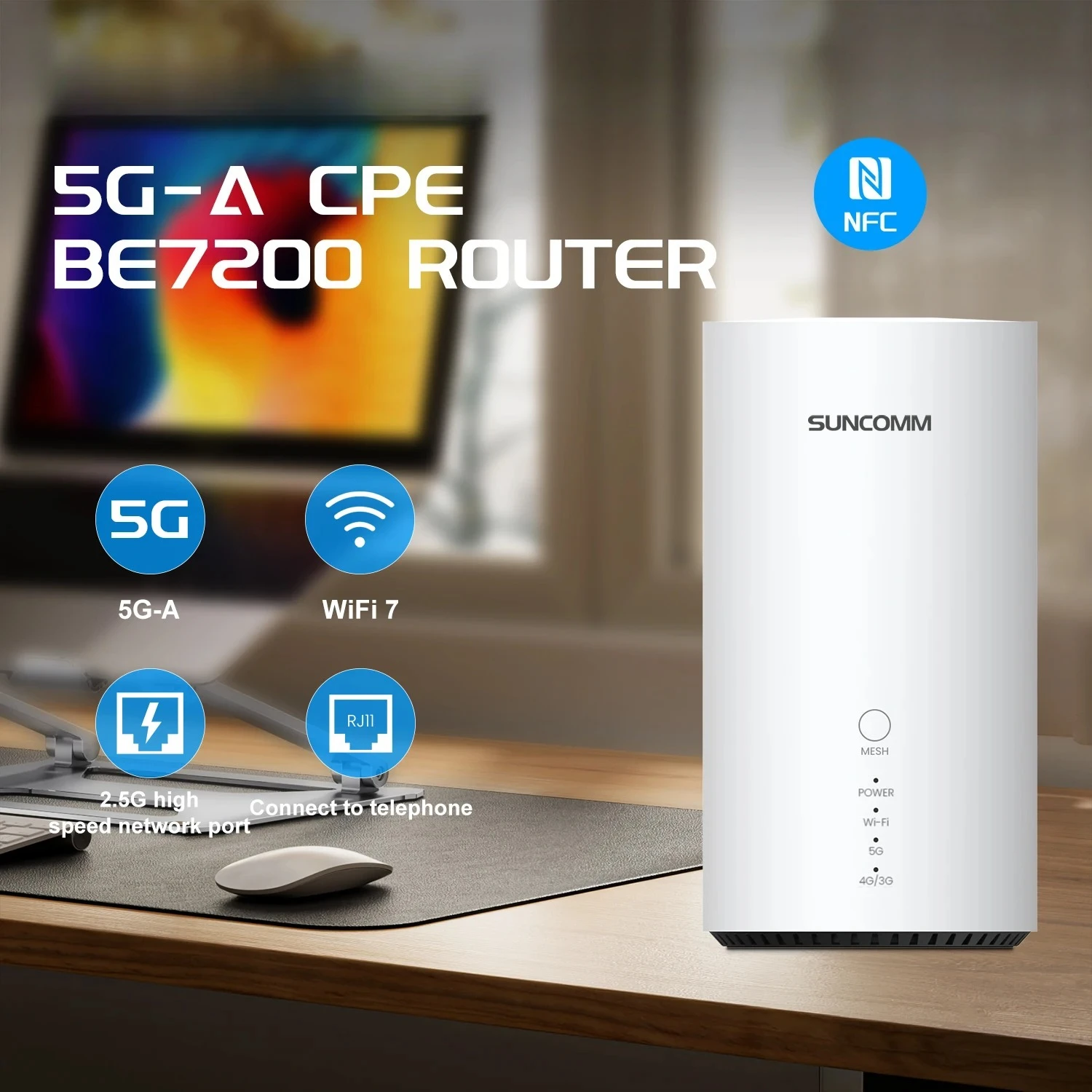 Hot Selling  SDX72 WiFi7 5G CPE BE7200 Dual Band IP Passthrough NFC Quick Connection 2.5Gbps VoIP Port Home 5G Router