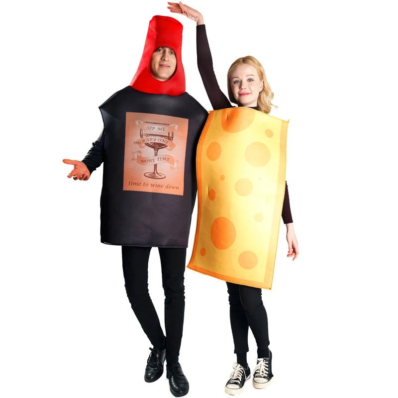 French Red Wine Cheese Tunic Funny Costumes Halloween Costume Role Play Party Food Jumpsuit for Adult Women Fancy Cosplay Dress
