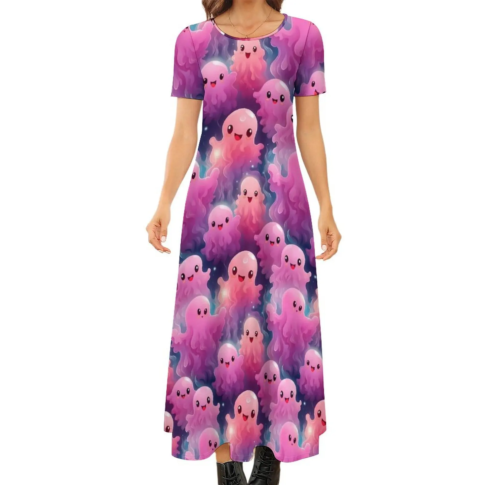 

Pink Ghost Dress Funny Halloween Funny Bohemia Long Dresses Women Vintage Maxi Dress Big Size