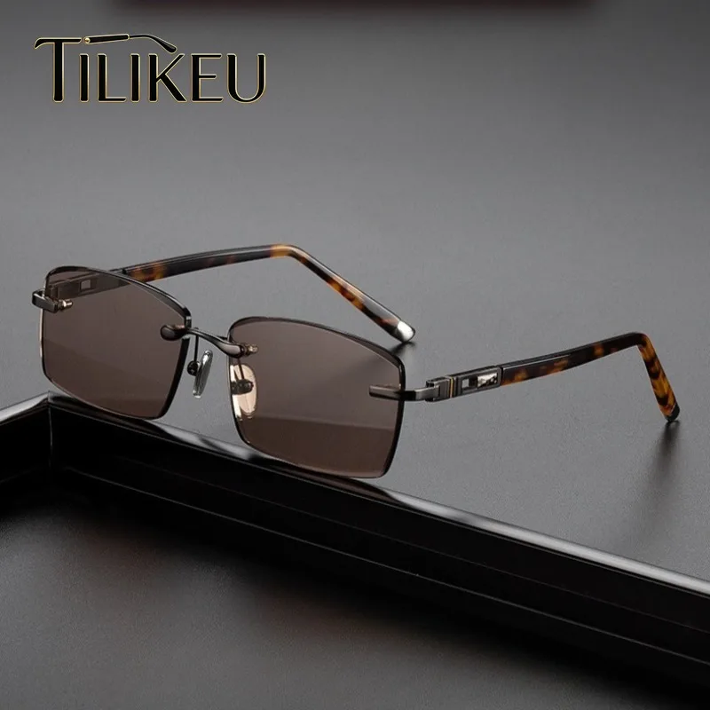 2026 New Alloy Brown Crystal Glass Eyewear Rimless Sunglasses Sunshade Classic Men Stone Cut-side Frameless Sun Glasses UV400