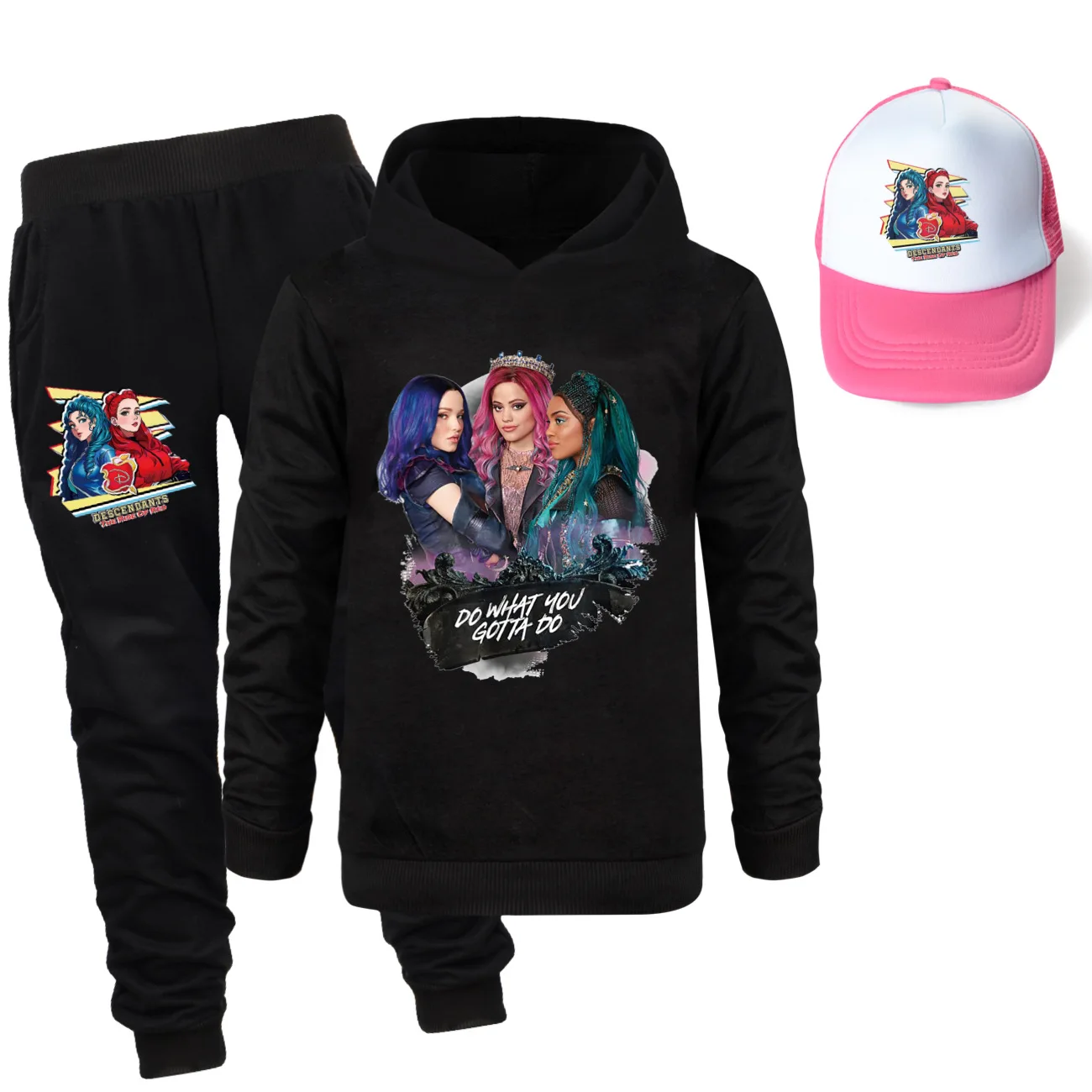 Descendants 4 Boys Girls Tracksuit Kids Long Sleeve Hoody+ Pants Set Spring Autumn Children Clothing Infant Sets Sport Suits+cap