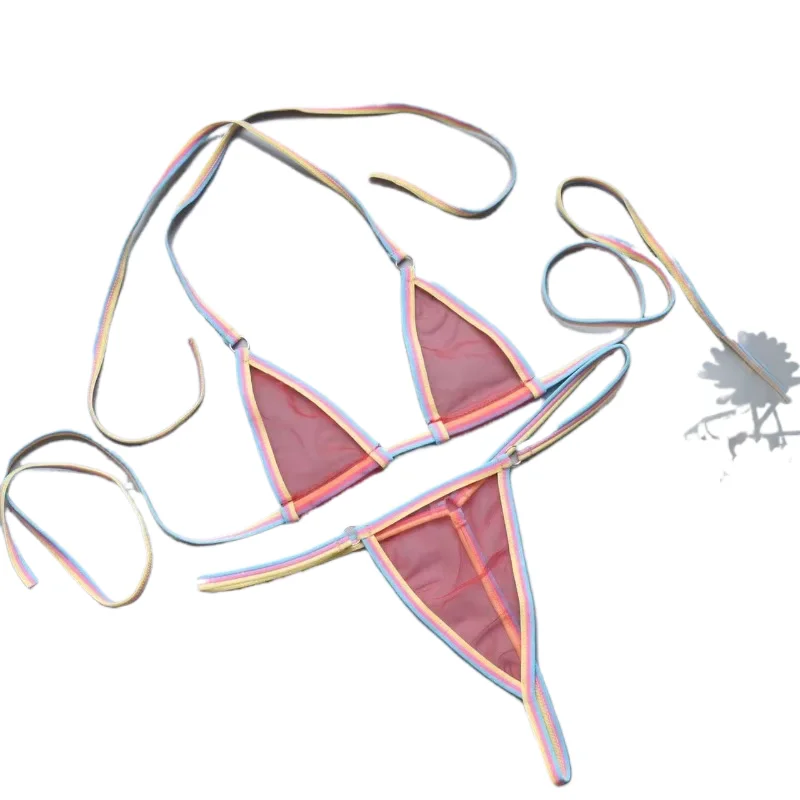 

Sexy Mini Bra Sets Wirefree Ultra-thin Mesh Unlined Bra Brief Set Black Transparent 2 Pieces Halter Women's Exotic Lingerie Sets