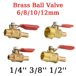 6mm 8mm 10mm12mm Ball Faucet Shutoff Ball Valve Hose Barb 1/4 3/8 1/2 Thread Water Oil Air Gas Fuel Line Small Brass Ball Valve