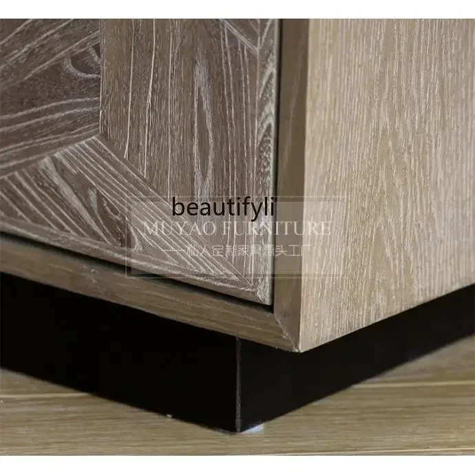 C46 Nordic solid wood dining side cabinet, retro old floor locker, simple style foyer entry entrance cabinet07
