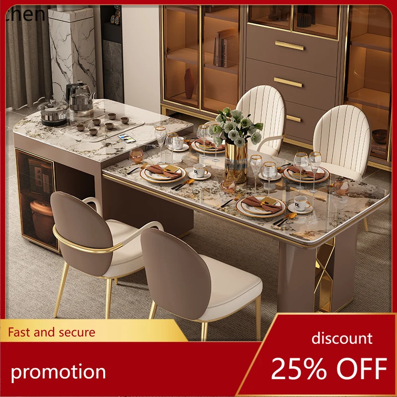 ZML Simple High-End Large Dining Table and Chair Set with Rock Slab Guide Table, Tea Table, and Side Table