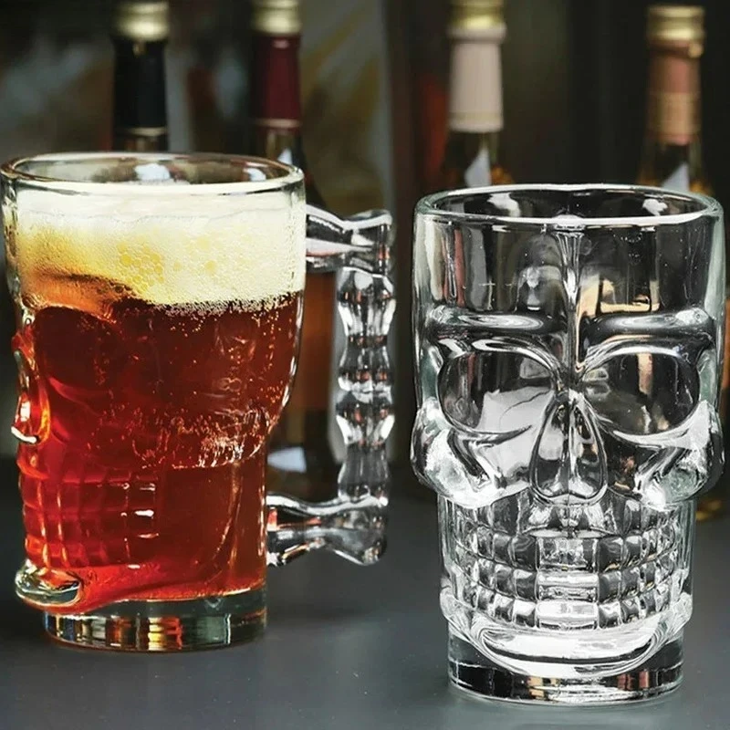 Classical Pirate Partner Beer Cup Crystal Glass Creative Skull Face Bone with Handle Drinking Wine Vodka Essential Bar KTV