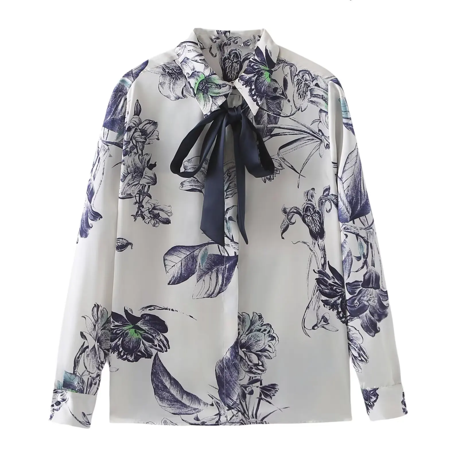 Tangada 2024 Women Flower Print Bow Neck Shirt Female Loose Blouse Tops 6X032