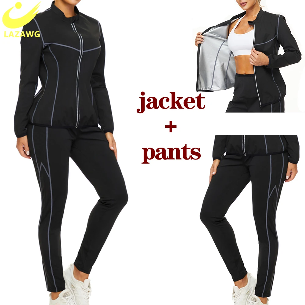 LAZAWG Women Sauna  Jacket Pant Women Yoga Legging Weight Loss Top Fitness Hot Sweat Sportwear Body Shapers