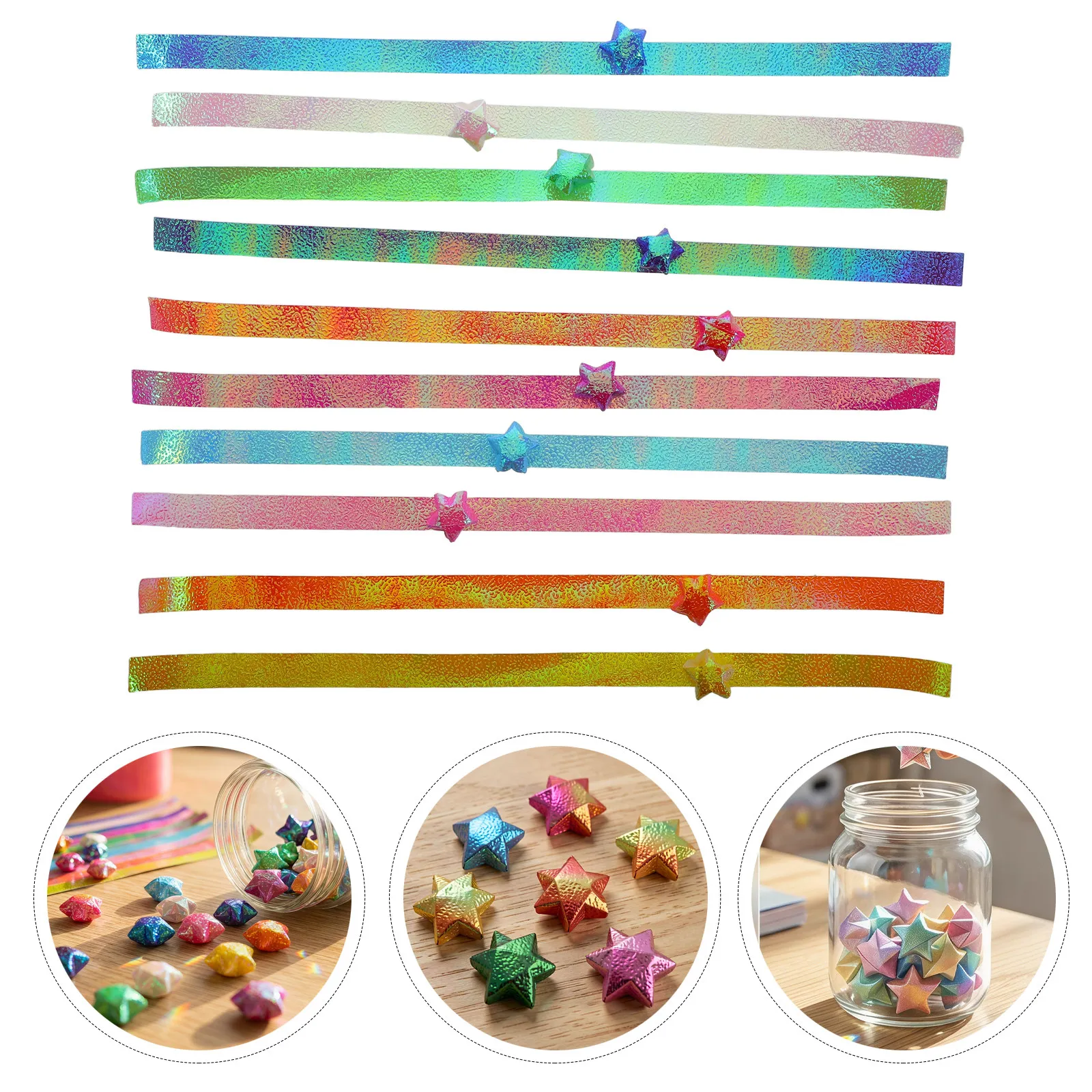 540Pcs Lucky Star Folding Origami Paper Strips 25x1cm Glossy Shining Craft Paper for DIY Decor Wish Jars Origami Folding Strips