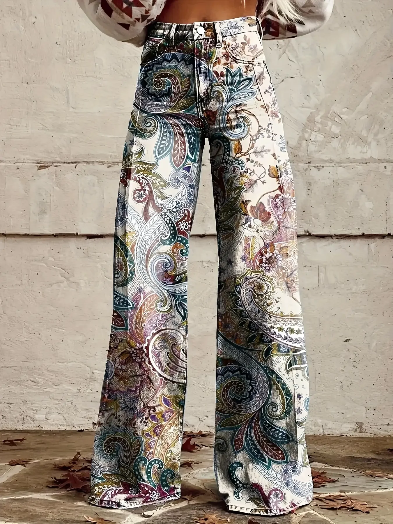 European and American contrasting 3D printed women's pants are fashionable and comfortable, imitating denim printing