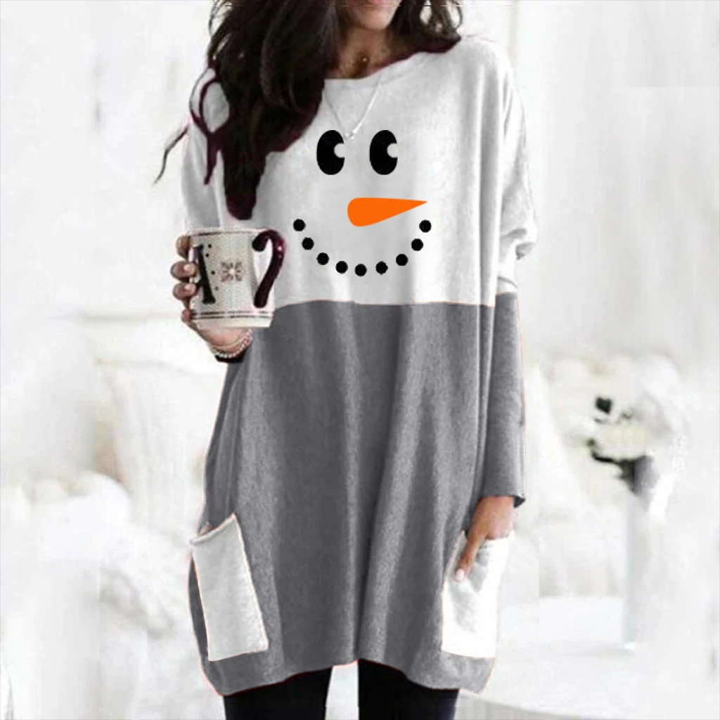 autumn and winter women's new Christmas snowman print long sleeve dress women long dresses for women