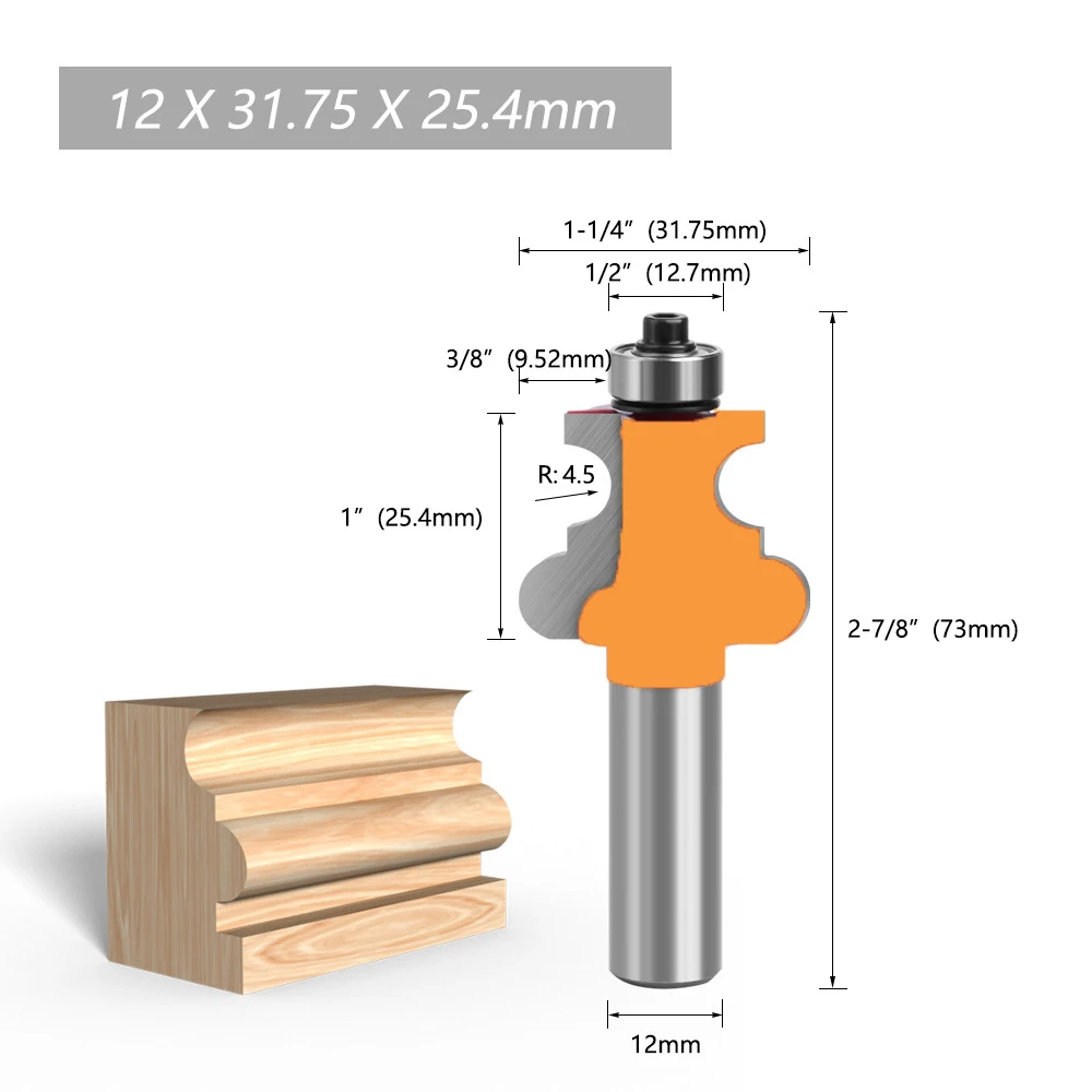 1PC 1/2" 12.7MM 12MM Shank Milling Cutter Wood Carving Positive Half-Arc Tungsten Steel Alloy Woodworking Milling Cutter Tool