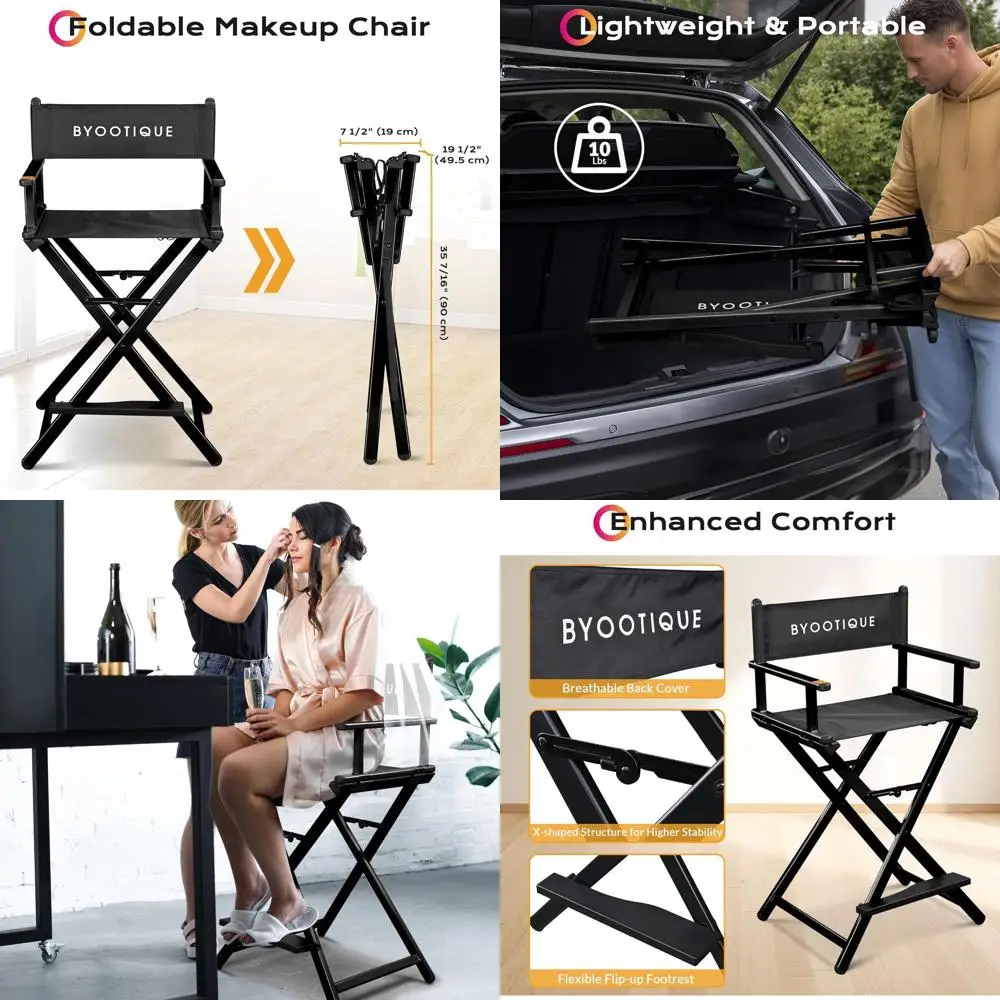 

4-Pack Comfortable Folding Director Chairs for Makeup Artists, Ideal for Outdoor Events and Mobile Services