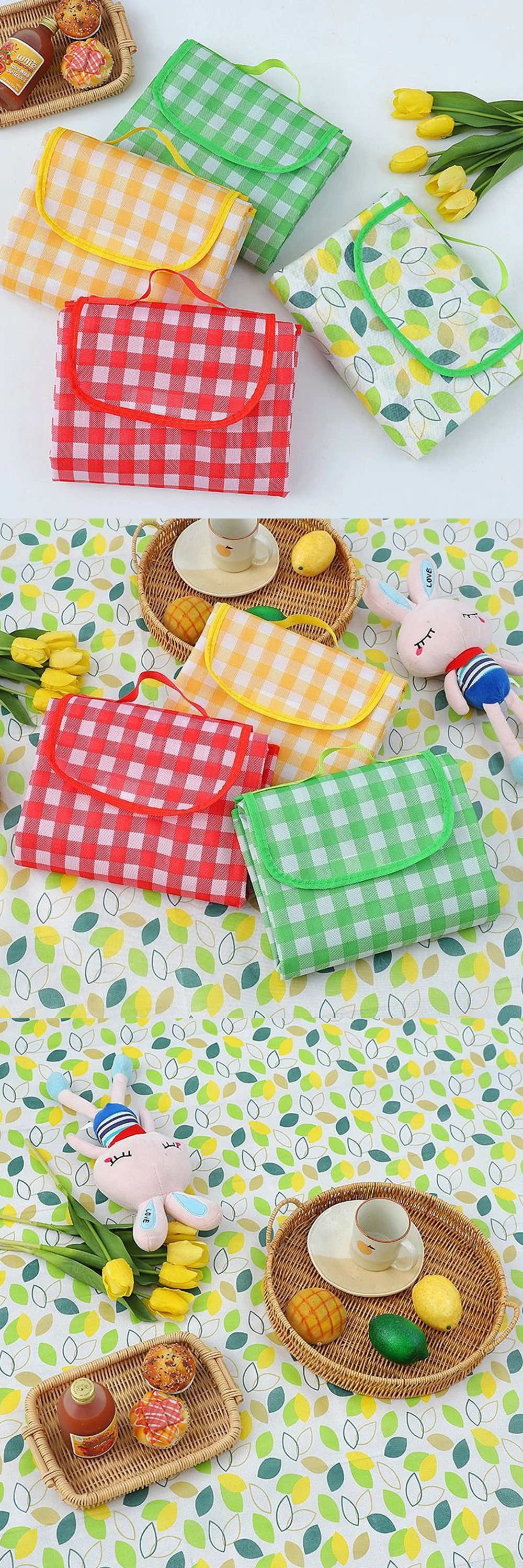 1 Stück tragbare Outdoor-Picknickmatte, bunte, wasserdichte Campingdecken, geeignet für Strand, Park, Grasland, Familie, Reisen, Gastgeschenke ZYF – Detail 2