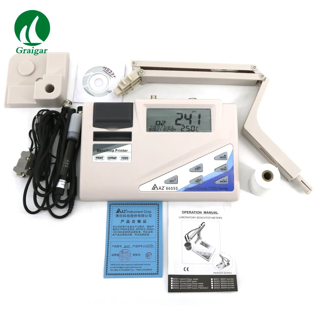 

2026 AZ86555 Bench Top PH/ORP/Cond./TDS/Salinity Water Quality Meter With Printer and RS232