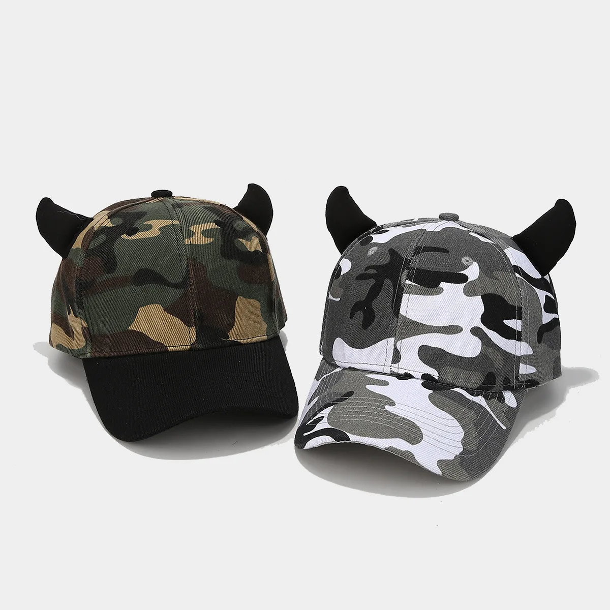 Bull Horn Ear Camouflage Duck Tongue Hat Women's Fashionable And Cute Hardtop Baseball Caps Men's Tidal Current Sun Shading Hats