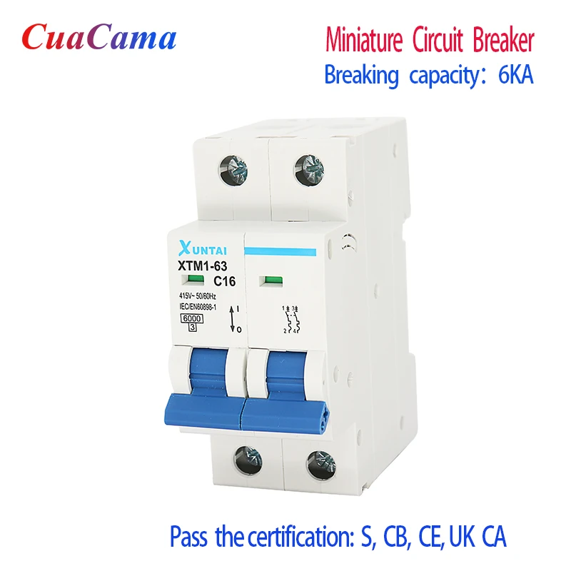 1PCS Miniature Circuit Breaker Air Switch 2P House MCB With Indication DIN Rail AC DZ47-63 6KA Overload Protection