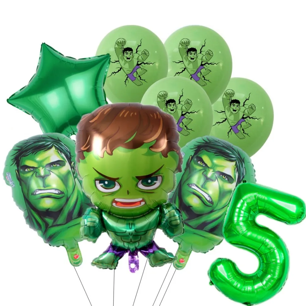 9Pcs/Lot Cartoon Superhero Hulk Foil Latex Balloon Set Kids Birthday Party Decoration Baby Shower Inflatable Boys Toy Globos