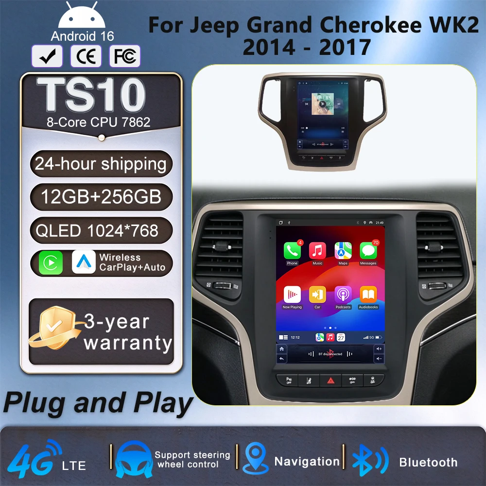 9. 7Inch For Jeep Grand Cherokee WK2 2014 - 2017 Wireless Carplay AutoRadio Car Radio Android 14 7862CPU Multimedia-player GPS