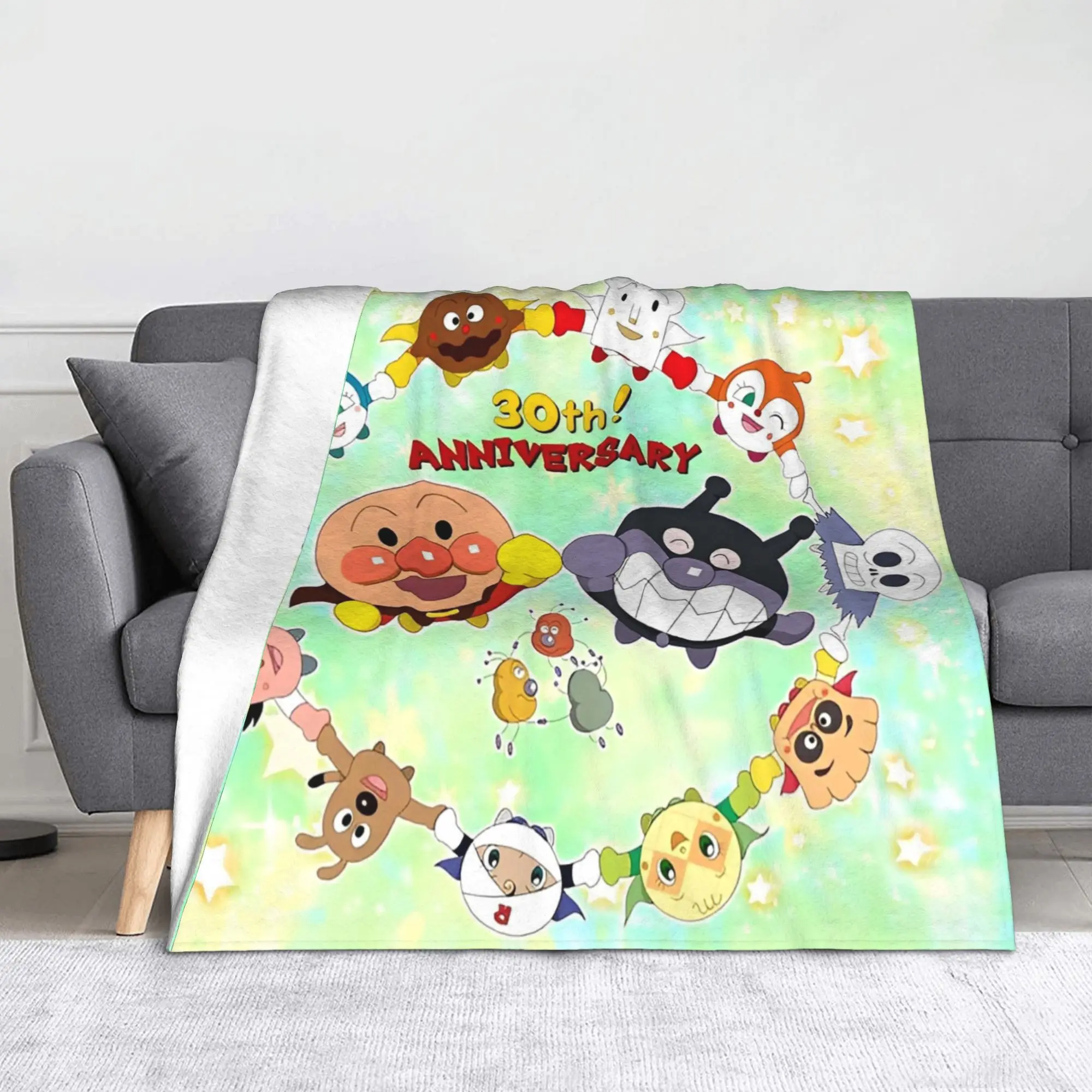 A-Anpan-Mans-Mantas de franela de dibujos animados de Anime, manta Baikinman Dokinchan para sofá, ropa de cama, salón, alfombra de 150x125cm