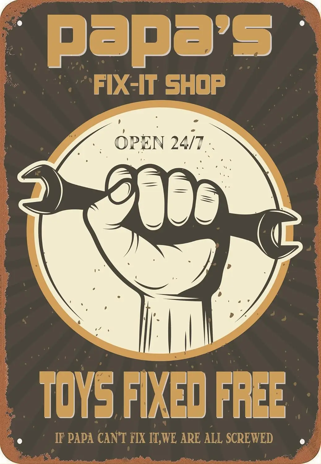 Funny Decorations For Man Cave Garage Wall, Vintage Tin Sign Papa's fix-it shop, Metal Post 12 * 8 Inches (PAPA'S FIX-IT