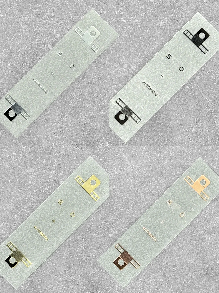 Hochwertiger vierfarbiger S-Logo-Nickel-Metallaufkleber mit automatischer Passform, 27 mm–30 mm NH35/NH36-Uhrenzifferblatt-Logo