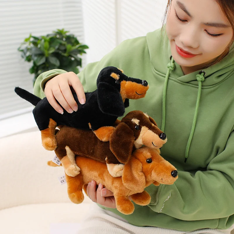 Simulation Dackel Tier Puppe Gefüllte Stehende Hund Welpen Plüsch Spielzeug Braun Schwarz Plushie Männer Geburtstag Geschenk – Detail 13