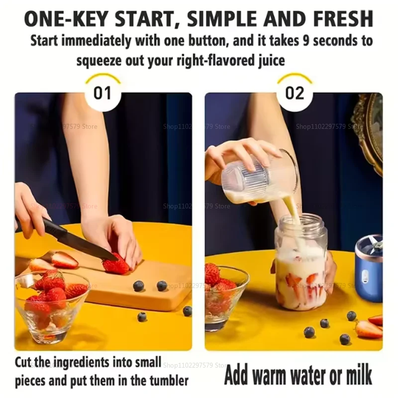 6 Blades 400ml Portable Double Cup Juicer Mixer USB Rechargeable 6 Blade Juice Extractor For Fresh Lemon Orange Smoothie