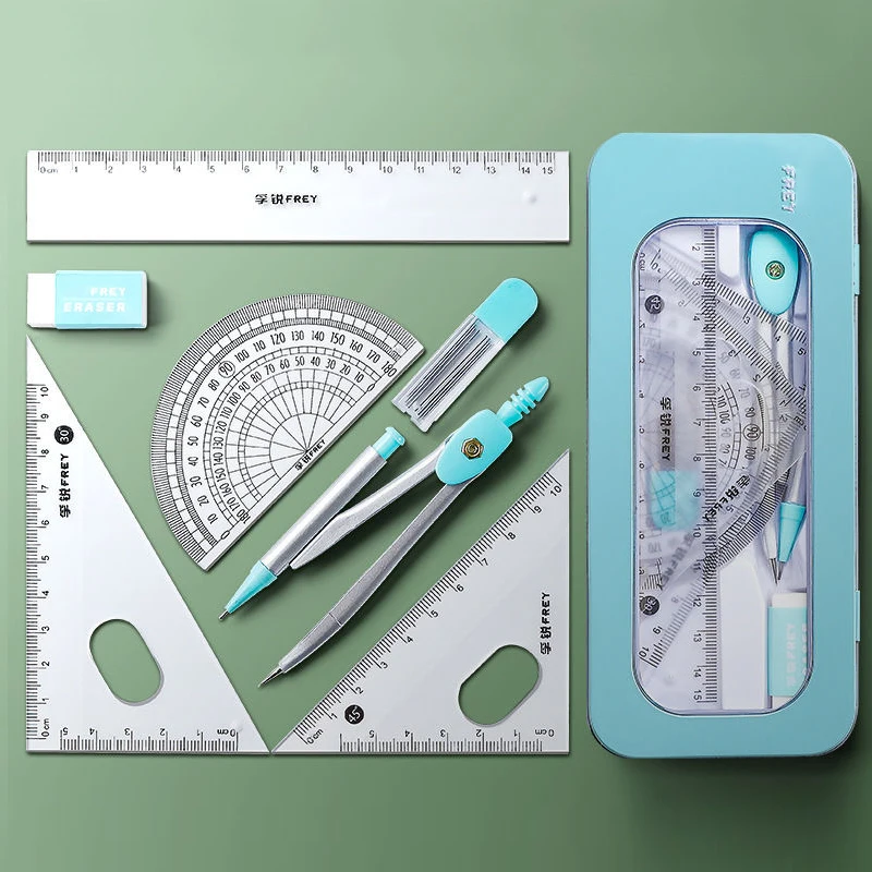 7pcs Math Geometry Kit For Students And Drafting Includes Compass Mechanical Pencil Lead Eraser Protractor Ruler for School