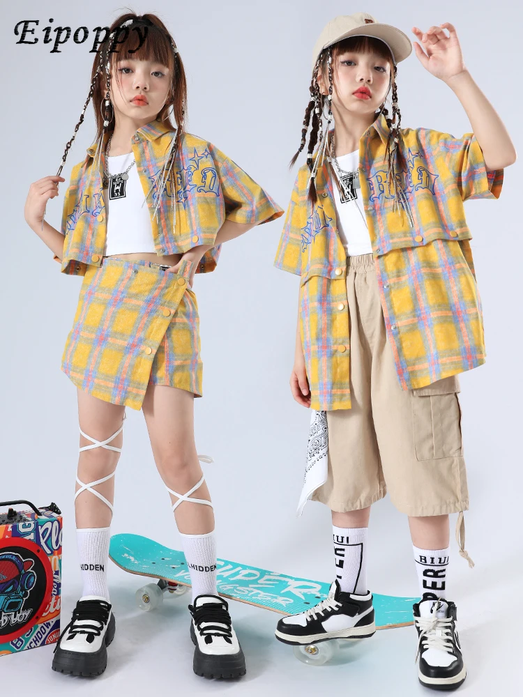 Girl Jazz Costumes Kids Hip Hop Trendy Clothes Catwalk Plaid Suit Trendy Cool Hip Hop Drum Kit Performance Costumes