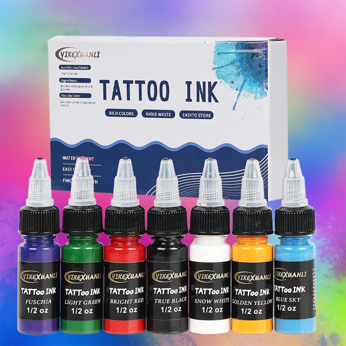 Tattoo Ink 1pcs or 7pcs 1/2 oz 15 ml/bottle Tattoo Pigment Kits Makeup Cosmetic Skin Body Art for All Levels of Tattoo Artist