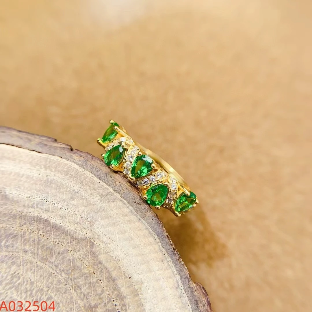 

KJJEAXCMY Fine Jewelry Natural Tsavorite Women's Ring S925 Silver Electroplating Process Inlaid High Clarity Support Testing