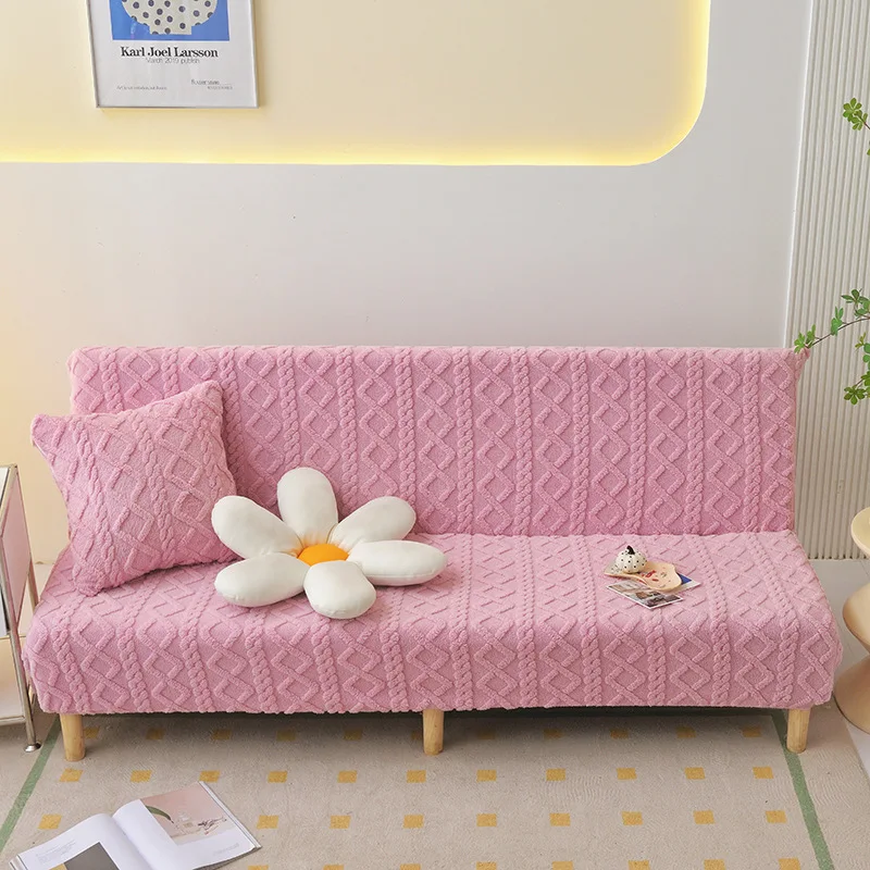 New Solid Color Velvet Sofa Cover Without Armrests, Fully Wrapped and Thickened Sofa Cover