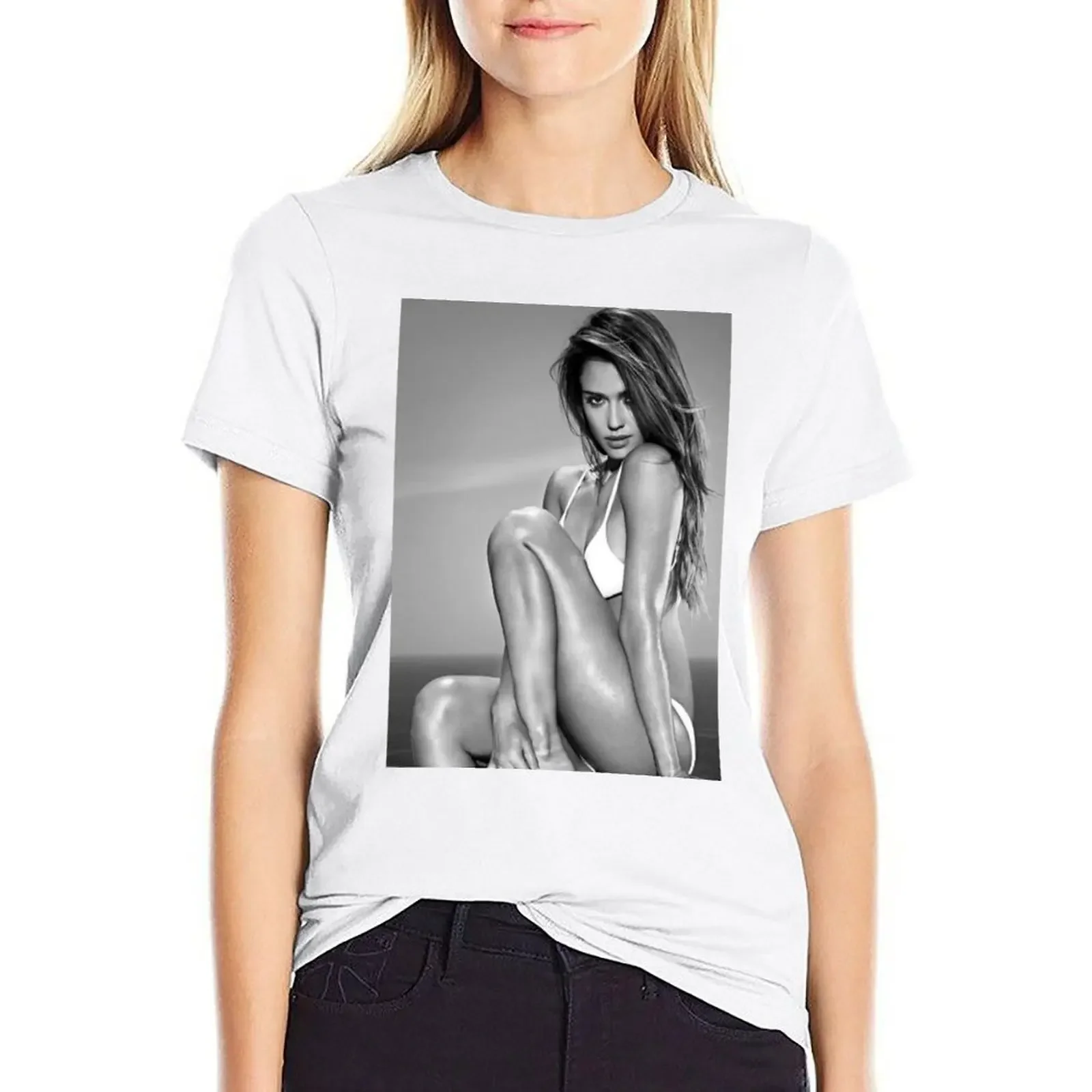 

Jessica Alba T-shirt korean fashion cute tops western t-shirt dress for Women
