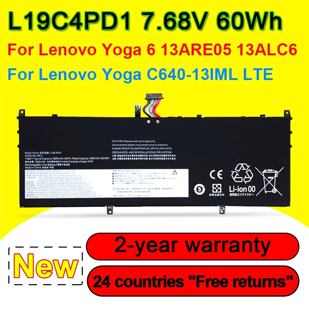 L19C4PD1 Laptop Battery For Lenovo Yoga 6 13ARE05 13ALC6,C640-13IML LTE Series L19D4PD1 L19L4PD1 L19M4PD1 5B10W67395 7.68V 60Wh