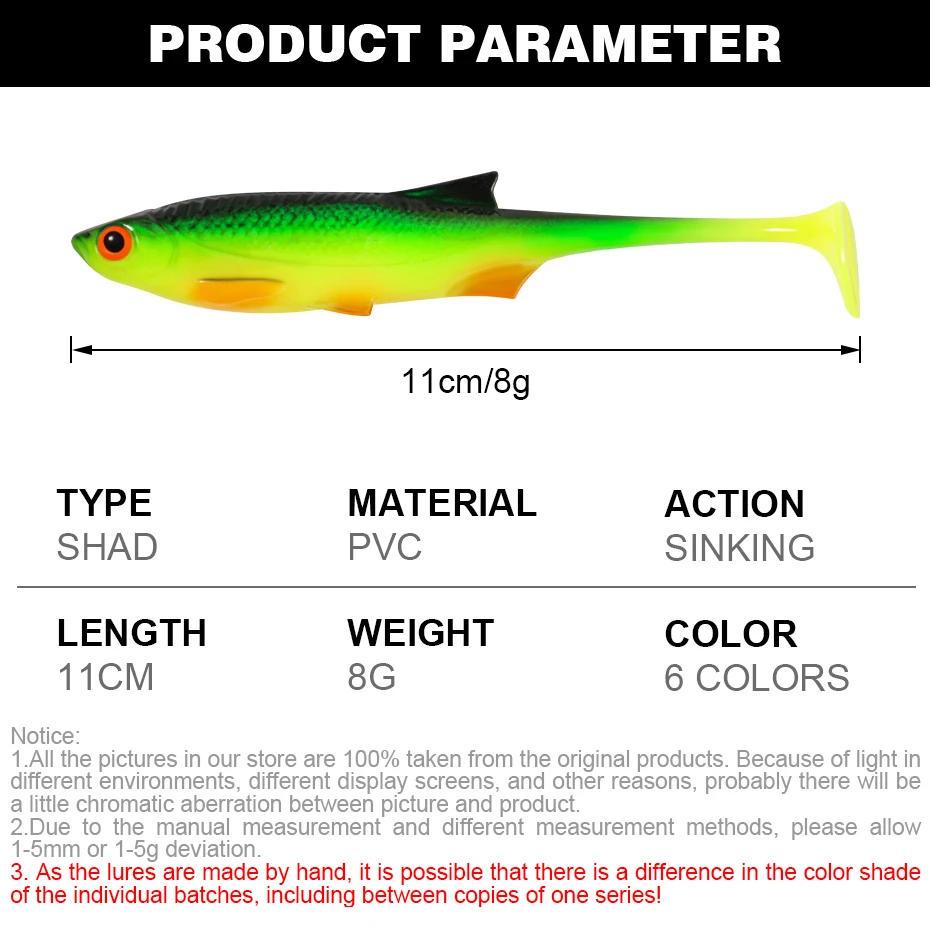 Spinpoler Handmade N.B Shad Soft Fishing Lure Fake Fish T Tail Baitfish For Predator Walleye Trout Perch Freshwater Saltwater